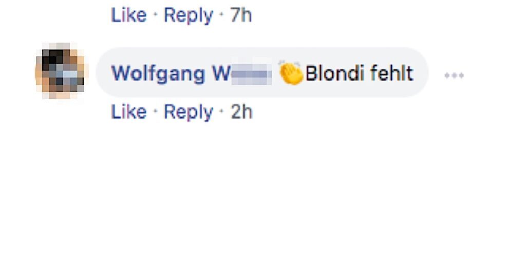 Wolfgang W: Blondi fehlt (Screenshot FB 20.4.20)