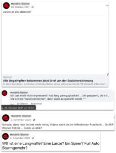FB-Einträge von H.S: Kommentare zum Attentat in Wien im November 2020 und zur COVID-Impfung