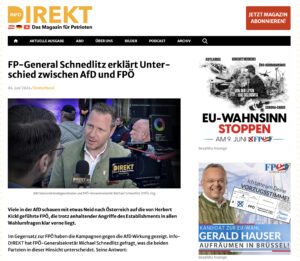 FPÖ und Hauser bei Info-Direkt (Screenshot 6.6.24)
