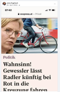 Jutta Poglitsch Exxpress zu Gewessler: "Wahnsinn!" (FB Screenshot 20.4.22)