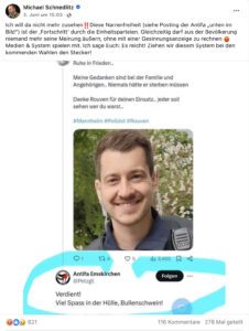 Schnedlitz verbreitet Fake-Tweet zu Mannheim (Screenshot FB 3.6.24)