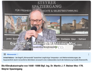 Martin Steiner in Steyr am 2.6.24 (Screenshot mit von YouTube hinzugefügter Defintion von "Klimawandel")