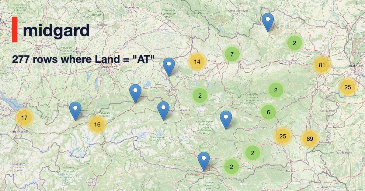 Karte der österreichischen Bestellungen aus dem Midgård-Leak (midgard.antifa.se)