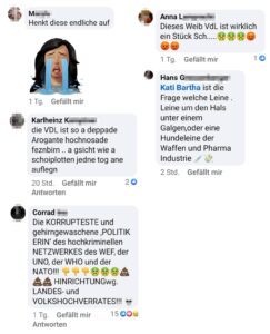 Exzessive Verbalgewalt gegen von der Leyen – von "henkt" sie auf bis "Hinrichtung": Kommentare auf der FB-Seite Herbert Kickl (Screenshots 19.7.24)