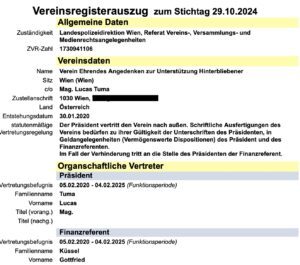 Verein Ehrendes Angedenken zur Unterstützung Hinterbliebener, Vereinsregisterauszug 2024