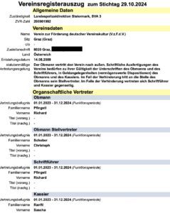 Verein zur Förderung deutscher Vereinskultur (V.z.F.d.V.), Vereinsregisterauszug 2024
