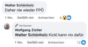 "Daher nie wieder FPÖ" – "Kickl kann nix dafür" (Screenshot FB 12.11.24)