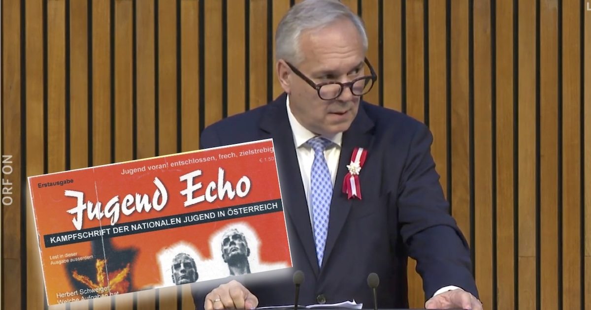 Walter Rosenkranz und der BfJ (Screenshot ORF Antrittsrede Rosenkranz 24.10.24 und "Jugend Echo"; Montage SdR)