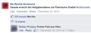 P. schickt an "Die Rechte Dortmund" ein "Frohes Fest aus Wien" (Screenshot FB 24.12.14)