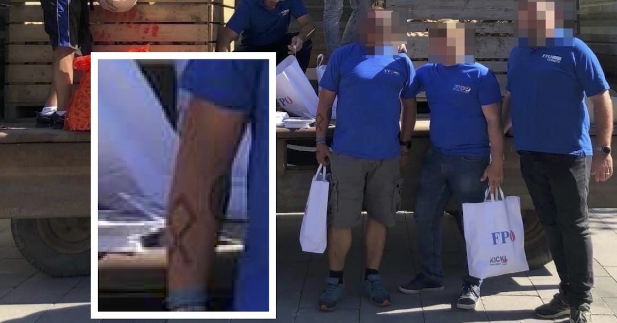 Z. mit FPÖ-Shirt, Odalrune und Schwarzer Sonne beim FPÖ-Wahlkampf (Screenshot FB 23.9.24)