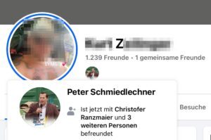 Z. auf FB befreundet mit FPÖ-NR-Abg. Peter Schmiedlechner (Screenshot FB 5.12.24)