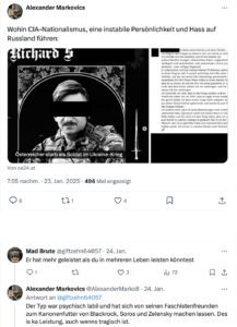 Alexander Markovics zum Tod von Schermann und Kommentare (Screenshot X 23.1.25)