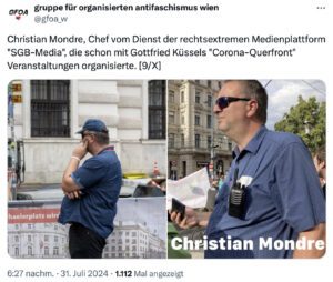 Christian Mondre bei der Identitären-Demo am 31.7.24 in Wien (Screenshot X gfoa_w, 31.7.24)