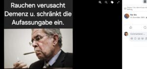 Niederreiter: Kommentar zu VdB "Rauchen verursacht Demenz u. schränkt die Auffassungsgabe ein (Screenshot FB 19.12.24)