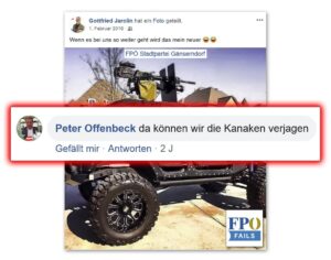 Peter Offenbeck: "Da können wir die Kanaken verjagen" (FPÖ Fails; Screenshot FB 1.6.16)