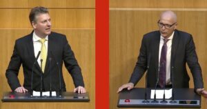 Die FPÖ-Abgeordneten Markus Tschank und Harald Stefan im Nationalrat (Screenshot ORF)