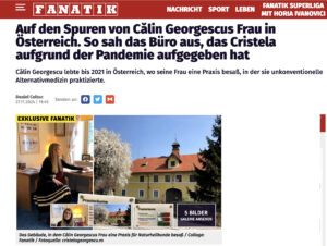 C?lin Georgescus Ehefrau betrieb in Schönau (NÖ) eine esoterische Praxis für "Iridologie und Organetik" (Screenshot fanatik.ro, 27.11.24; Text automatisch mit Google Translate übersetzt)