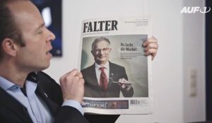 Magnet zeigt das Falter-Cover mit Marterbauer (Screenshot AUF1-Video 6.3.25)