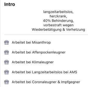 Michael H. stellt sich auf Facebook vor: "vorbestraft wegen Wiederbetätigung & Verhetzung" (Screenshot FB)