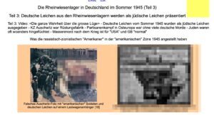 Foto aus dem den Holocaust leugnenden Artikel, den Franz M. gepostet hat mit Untertitel: „Falsches Auschwitz-Foto mit ‚amerikanischen‘ Soldaten und deutschen Leichen auf einem Lastwagenanhänger“ (Screenshot Artikel; Verpixelung durch SdR)