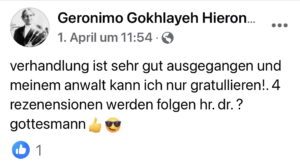 Posting Knut E. nach Verhandlung wegen Verhetzung (Screenshot FB 1.4.25)