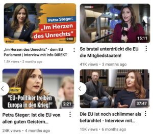 Petra Steger gegen die EU: bei Info-Direkt und bei report24 (Screenshots YouTube Kanal Steger)
