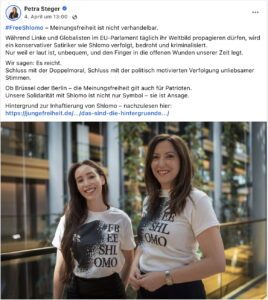 Petra Steger mit M.Th. Kaiser: "Free Shlomo" (Screenshot FB 4.4.25)