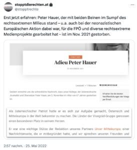Tod Peter Hauer im November 2021 (Screenshot Twitter SdR 25.5.25)