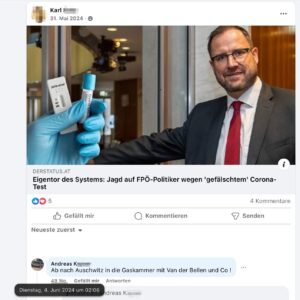 Andreas K. verurteilter Kommentar (Screenshot FB 4.6.24)