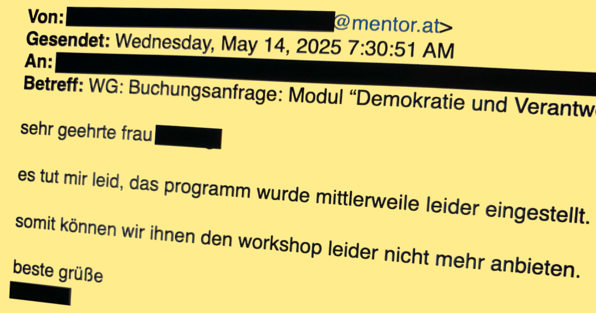 Mail aus dem Parlament: "das programm wurde mittlerweile leider eingestellt."