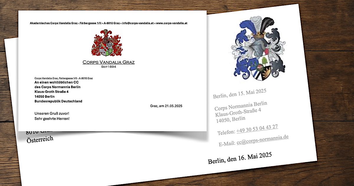 Die Corps Normannia Berlin und Vandalia Graz tauschen unfreundliche Briefe aus