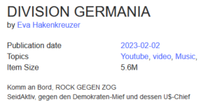 Erik W. als "Eva Hakenkreuzer" auf YouTube (2023): "Komm an Bord, ROCK GEGEN ZOG SeidAktiv, gegen den Demokraten-Mief und dessen US-Chief"
