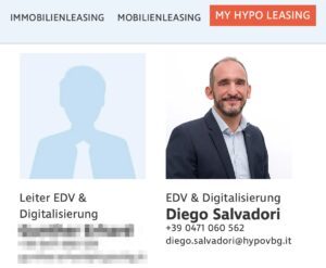 Diego Salvadori bei der Hypo Vorarlberg Leasing AG (Screenshot Website Hypo)