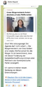 Magnet: "Graz! Wie vorausgesagt: Die Agenda darf nicht ruhen!" (Screenshot TG 11.6.25)