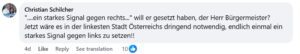 Christian Schilcher: "...ein starkes Signal gegen rechts..." will er gesetzt haben, der Herr Bürgermeister? Jetzt wäre es in der linkesten Stadt Österreichs dringend notwendig, endlich einmal ein starkes Signal gegen links zu setzen!!" (Screenshot FB via OÖ Netzwerk)