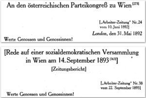 Friedrich Engels 1892 und 1893: "Werte Genossen und Genossinnen!"