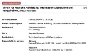 Konkursverfahren für den Trägerverein des identitären "Heimatkurier"