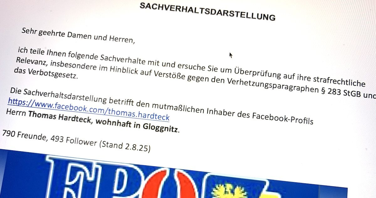 Sachverhaltsdarstellung gegen Thomas Hardteck