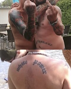 Marco B.: Postings mit Tattoos Blood & Honour und White Power (Montage Screenshots FB 2022)