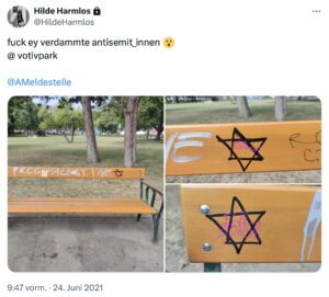 Hilde Harmlos auf Twitter: "fuck ey verdammte antisemit_innen ? @ votivpark" (24.6.25)