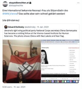 Twitter SdR: Eine international bekannte Neonazi-Frau als Stipendiatin des @IWM_Vienna? Das sollte aber sehr schnell geklärt werden! (11.1.21)