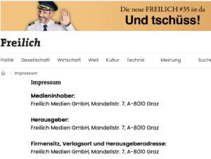 Das "Freilich"-Impressum mit aufgelöster "Freilich Medien GmbH" (Screenshot 6.9.25)