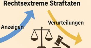 Rechtsextreme Straftaten: Anzeigen steigen, Verurteilungen sinken (Grafik SdR)