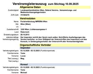 Vereinsregisterauszug Ferialverbindung "Imperia" (10.9.25)