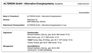 Alterion GmbH mit Kh. Klement und Thomas R. als Gesellschafter (Screenshot Firmenbuch 15.10.25)