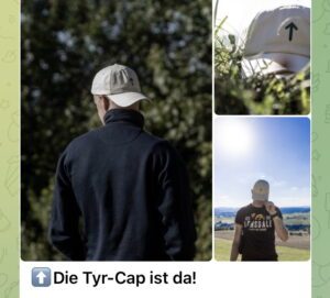 Junge Tat: Werbung für die "Tyr-Cap" (Screenshot TG 27.8.25)