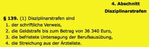 Ärztegesetz: Disziplinarstrafen