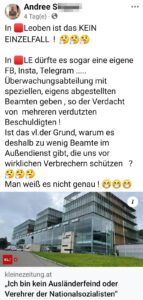 "In ?LE dürfte es sogar eine eigene FB, Insta, Telegram ..... Überwachungsabteilung mit speziellen, eigens abgestellten Beamten geben , so der Verdacht von mehreren verdutzten Beschuldigten ! Ist das vl.der Grund, warum es deshalb zu wenig Beamte im Außendienst gibt, die uns vor wirklichen Verbrechern schützen ?" (Screenshot FB 4.11.25)