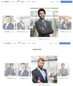 Rubrik "Über uns" auf morejobs: Fake-Mitarbeiter (Screenshot Website 20.3.23)