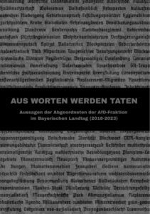 Titelblatt "Aus Worten werden Taten. Aussagen der Abgeordneten der AfD-Fraktion im Bayerischen Landtag (2018-2023)